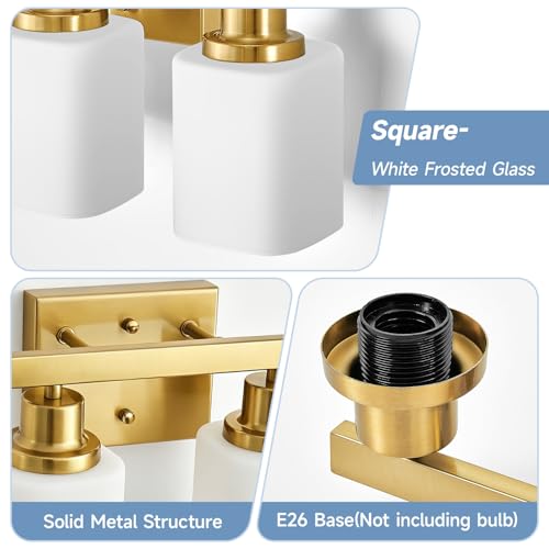 Image of 2 Light Gold Bathroom Light Fixtures,Brushed Gold Vanity Light with Clear Glass,Gold Bathroom Vanity Lights Over Mirror,Wall Sconces for Living Room,Bedroom,Hallway(E26 Base)