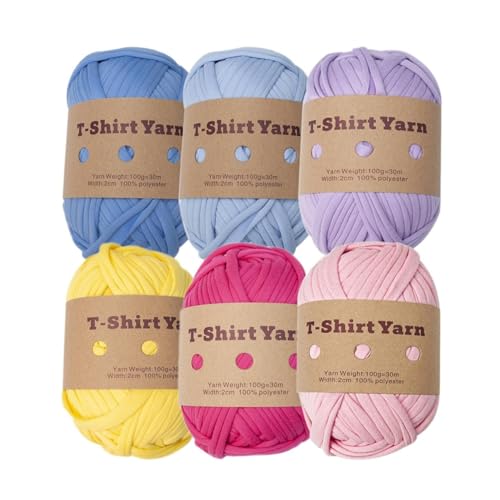 6 pièces de fil de crochet épais en tissu élastique de T-shirt pour sac DIY, couverture,...