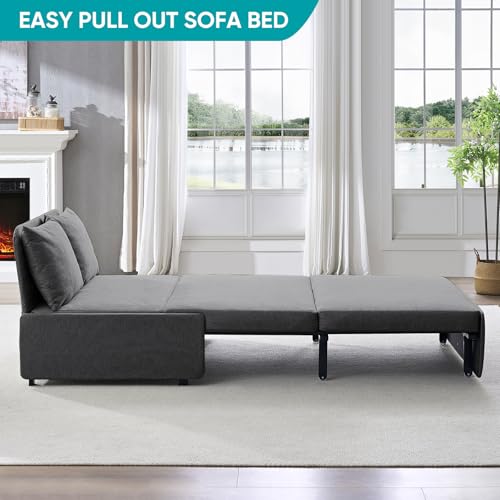 Image of BALUS 43 inch Width Twin Pull Out Sofa Bed Sleeper Couch with Pullout Beds, 2 in 1 Convertible Linen Sleepers Sofa Single Chair Bed with Pillows and 3.9 inch Mattress for Small Space Apartment Loft, Dark Grey