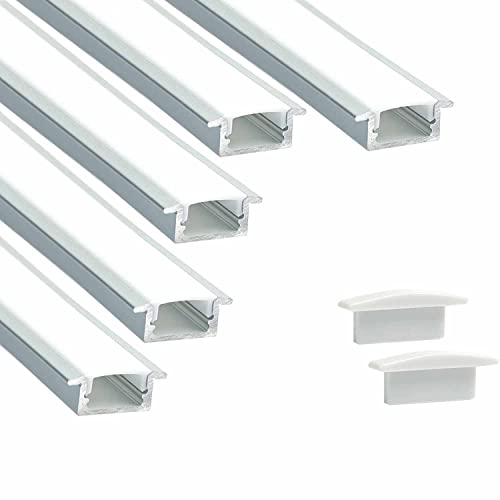 Image of (25x12mm LED Strip Light 1Meter Aluminium Rectangular Conciled Profile Light Channels with Diffused Cover, End Caps and Mounting Clips Without LED Straight Linear - Pack of 5