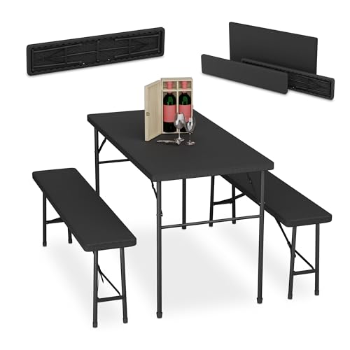 Outdoor Dining Tables With Benches: Top Foldable Sets for Stylish Gatherings 9 Relaxdays Tavolo da Birreria con Panche, Set da Giardino con Panchine e Tavolino Pieghevoli, Mobili Stile Rattan, Nero, HLP: 73x120x61 cm