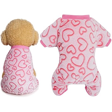 Dxhycc Fleece Dog Pajamas Cute Dog Heart Pajamas Puppy Jumpsuit Pajamas Warm Soft Pet Holiday Clothes for Small Medium Cats and Dogs (Pink, L) Cover