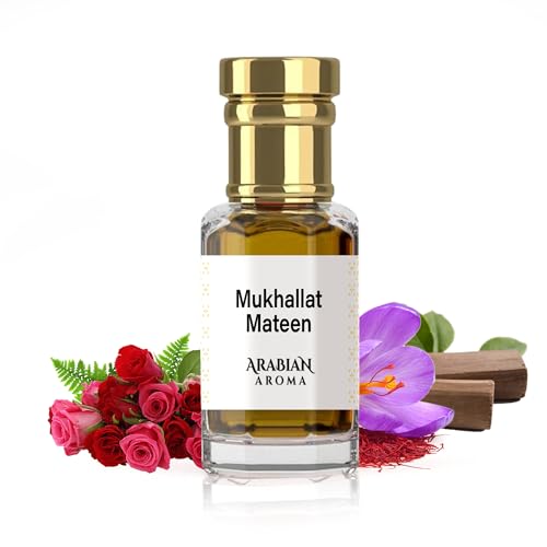 Image of Arabian Aroma Mukhallat Mateen Attar | Saffron, Rose & Sandalwood Attar | Alcohol-Free, Long-Lasting | 100% Pure Perfume | Itra Perfume For Men | Fresh Oriental Ittar (6ml)
