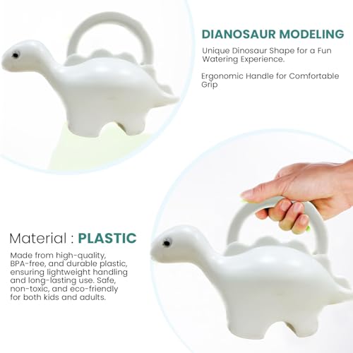 Image of Amazon Brand - Umi Dinosaur Shape Kids Watering Can 1 Litre Plastic Garden Watering Can Toy for Children Lightweight Easy Pour Water Can for Indoor Outdoor Plants Gardening Gift for Boys Girls (White)