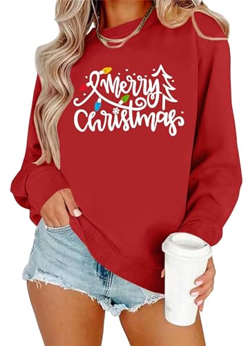 Image of VVNTY Christmas Sweatshirt for Women Merry Christmas Jumpers Ugly Festive Xmas Pullover Tops (Red2,XL)