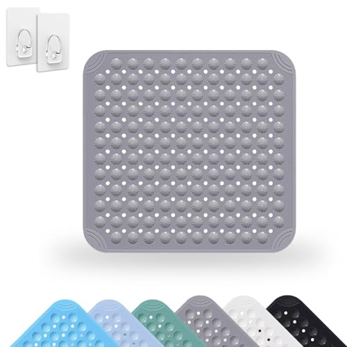 Alfombra de Ducha, 48 x 48 cm Antideslizante Ducha Cuadrada, Alfombra de Baño Antideslizante con Ventosas, Alfombra de Ducha Cuadrada Lavable a Máquina, para Baño Cocina Gimnasios Spas(Gris)