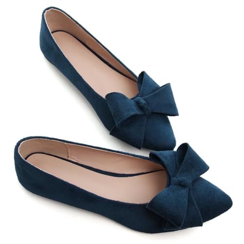 Image of TN TANGNEST Flats Shoes Women Comfort Casual Loafers | Classic Pointed Toe Bowknot Flats Cute Slip On Flats, Wear to Work Travel Walk