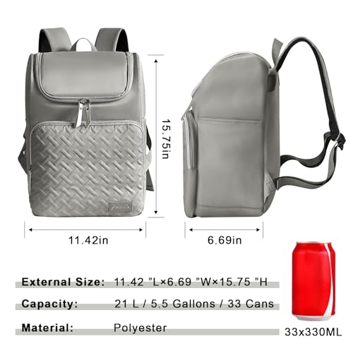 Image of Cooler Backpack Insulated Leak Proof 33 Cans, Waterproof Hiking Backpack Cooler Soft Cooler Bag Lunch Backpack for Picnic Camping Beach, Gray