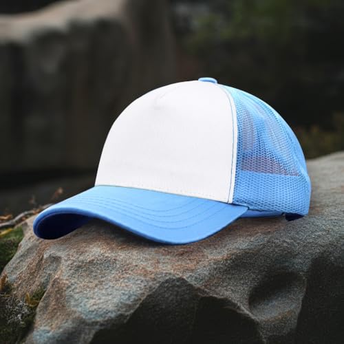 Image of Falari 5-Panel Mesh Baseball Cap, Trucker Hat, Structured Plain Design, Cotton, Adjustable Size