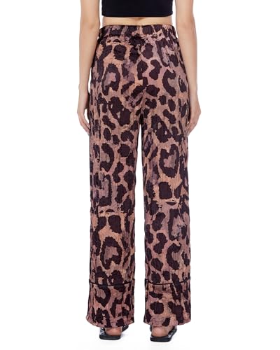 Ladyful Women's Leopard Print Satin Palazzo Pants Wide Leg Elastic Waisted Cheetah Palazzo Going Out Pant Trouser4