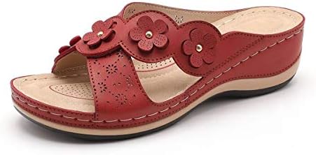 HylianZ Women's Platform Wedge Comfort Cross Strap Flowers Slide Sandals-Shock Absorbtion Breathable Holes Arch Support Footbed Indoors Or Outdoors Slip On