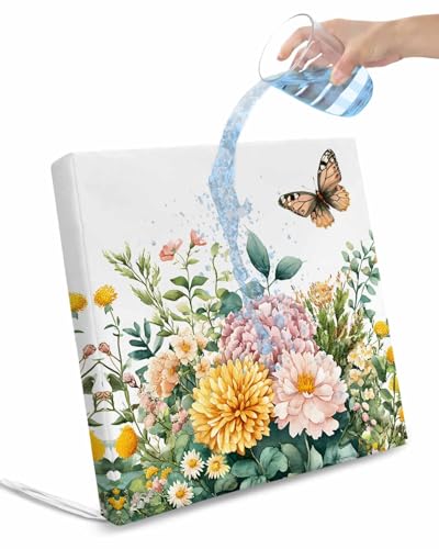 2 Pack Spring Floral Waterproof Cushion Covers with Ties, Outdoor Patio Chaise Lounge Chair Seat Cushion Slip Covers Replacement(Only Cover) Pink Summer Botanical Butterfly Pastoral 22