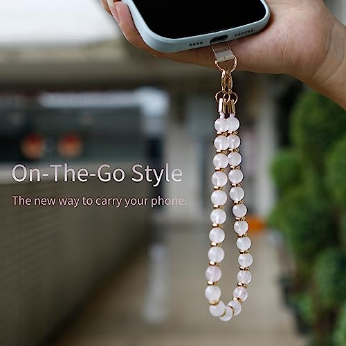 Image of Marble Beaded Phone Wrist Strap for Women, Detachable Design | 304 Steel Core, detachable phone wristlet with tether tab, keeps your phone secure for shopping, travel and daily use.