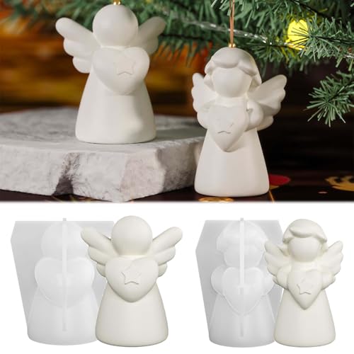 2 Stück Silikonform Engel WISIRENT Silikonformen Gießformen Weihnachten Engel Gießformen Engel 3D Kerzen Formen Silikon Engel Gips Zum Gießen Stern Gips Gießen Formen Stern für Bastelarbeiten Diy
