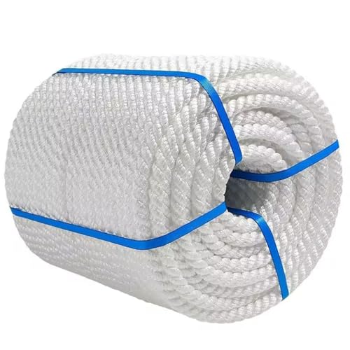 Cuerda de Amarre Blanca de Nailon Trenzado de 3 hebras, 100 m de Largo, Suave, para Yates, pontones y Kayaks. Baja Elasticidad, Resistente a la abrasión con Extremos Reforzados. Cuerda Resistente pa