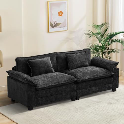 Image of Oprisen 86 inch Modular Sectional Sofa, Comfy Cloud Couch Sectional Sofa with Ottoman, Chenille Sofa Sleeper Deep Seat Sofa with Throw Pillows for Living Room (Black, 86 inch- Loveseat)