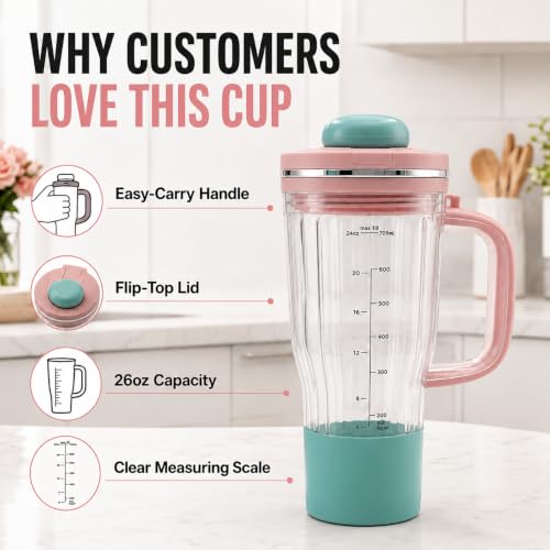 Image of 26oz Replacement Cup with Straw for Ninja BlendBoss Blender (Pink) | Personal Smoothie Tumbler Compatible with Ninja DB300, DB351 Blender Leakproof Lid, Detachable Straw Dishwasher Safe