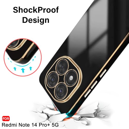 Image of TheGiftKart Luxurious Golden-Plated Back Cover Case for Redmi Note 14 Pro Plus 5G | Raised Lips for Camera & Screen Protection | Shockproof Design Cover for Redmi Note 14 Pro+ 5G (TPU, Black)