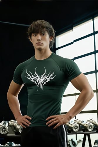 Image of Men Polyster Lycra Printed Half Sleeves Compression T-Shirt for Gym