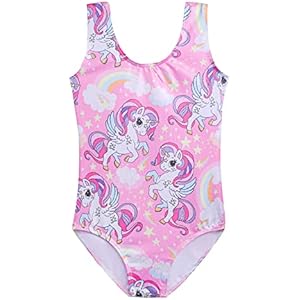 HOZIY Gymnastics Leotards for Girls Toddlers Kids Sleeveless Tumbling Outfits for Dance Print 2-3T A Sleeveless Pink Star Unicorn
