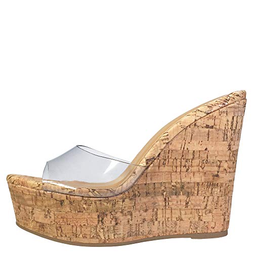 BAMBOO® Women's Clear Band Platform Wedge Slide2