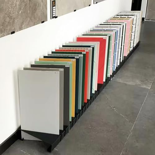 Présentoir pour carrelage avec fentes de maintien pour plaques de verre