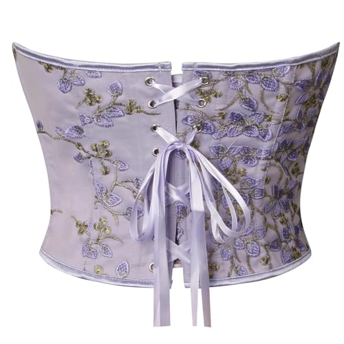 Kimring Women's Embroidered Floral Bustier Strapless Boned Overbust Corset Top3