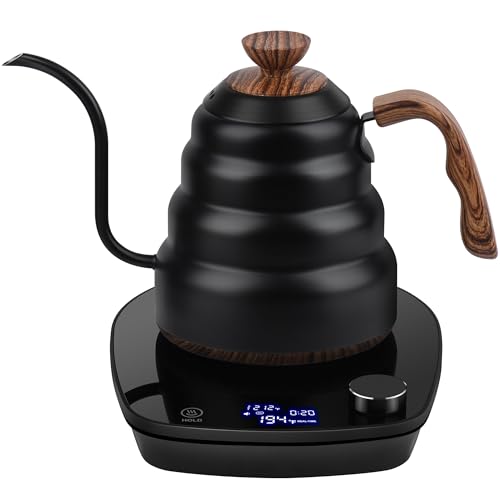 Gooseneck Electric Kettle, 30oz 0.9L Water Electric Kettle with Intelligent Temperature Control Quick Heating 304 Stainless Steel for Coffee Tea Boil Hot Water 1000W(Black)