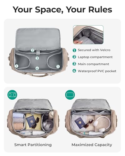 Image of BAGSMART Travel Duffel Bags with Dividers, 32L Gym Duffle Bag with Laptop Compartment, Carry On Weekender Overnight Bag, Shoe Bag, PVC Wet Pocket, Pink