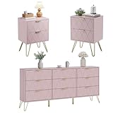 Anbuy Bedroom Sets 3Pcs Pink Modern Nightstand Sets