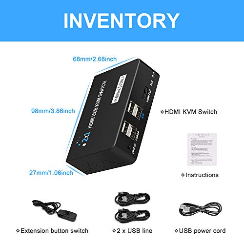 KVM Switch HDMI 4K, USB KVM Switch HDMI 2 in 1 out, Voor 1 set Toetsenbord,Muis,Monitoren,Printerbesturing 2 Computers… - Image 7