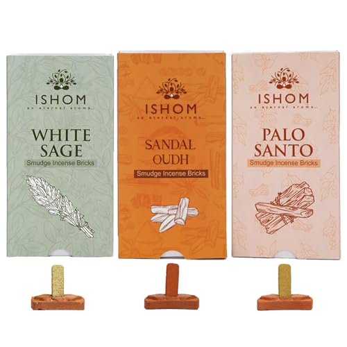 Image of Smudge Incense Pack of 3 (45 Bricks & 3 Holders) with Peru Palo Santo Wood, California White Sage, Sandalwood Powder, Long-Lasting Calming Aroma for Yoga, Meditation,Rituals & Home Purification