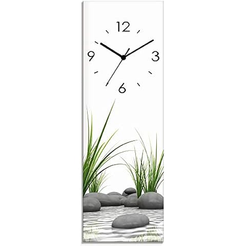 ARTLAND Wanduhr ohne Tickgeräusche Glas Funkuhr 20x60 cm Rechteckig Lautlos Natur Design Zen Spa Steine Asiatisch Modern T6CD Cover