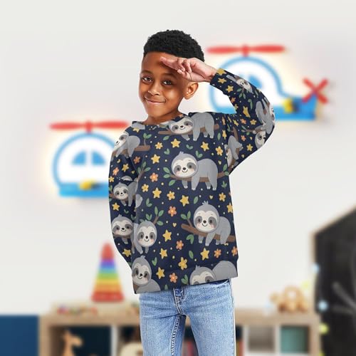 JUNZAN Cute Sloth Flowers Blue Big Girls Sweatshirt Hoodie Long Sleeve Sweatshirts for Boys Athletic 4T4