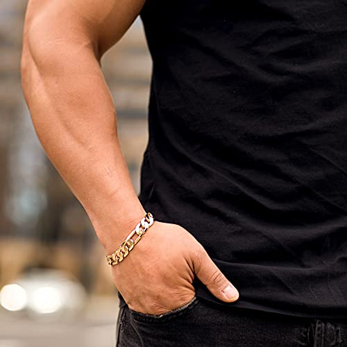 LIFETIME JEWELRY 11mm Beveled Figaro Chain Bracelet Men and Women 24k Real Gold Plated2