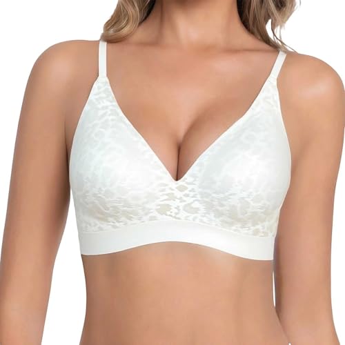 Sujetador sexy para mujer, estampado de leopardo, ropa interior push-up, cuello de pico, sujetador clásico, fitness, yoga, sujetador, cómodo, diario, ropa interior, Blanco, 34