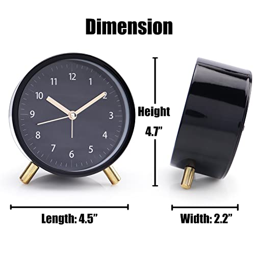 Aolox Alarm Clock 4.5" Bedside Analog Alarm Clock For Bedroom Battery Operated Round Clock With Backlight, All Black #TOP4