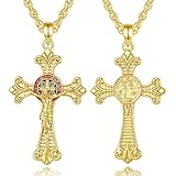 INFUSEU Collares con colgante religioso católico para hombres y mujeres, joyería de fe de crucifijo de San Miguel Cristóbal Benito, cadena de 56 a 60 cm, Medio, Chapado en oro, Esmalte hecho a mano