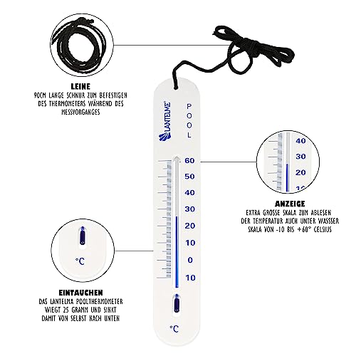 Poolthermometer Lantelme sinkend mit Schnur für Schwimmbad und Teich