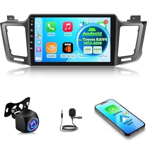 [2G+64G] Android Radio Coche para Toyota RAV4（Left-Hand Drive 2013-2019 con Wireless Carplay y Android Auto, Radio de Coche con Pantalla Táctil de 10,1 Pulgadas con GPS/WiFi/Bluetooth/EQ/FM RDS
