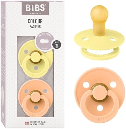 BIBS Colour Soother 2-Pack, BPA Free Dummy Pacifier, Round Nipple. Natural Rubber Latex, Size 2 (6-18 Months), Coral/Ruby