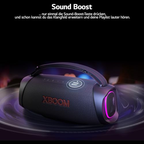 LG XBOOM Go DXG8T, tragbarer Bluetooth-Lautsprecher (120W, Google Assistant, Siri, Beleuchtung), Schwarz