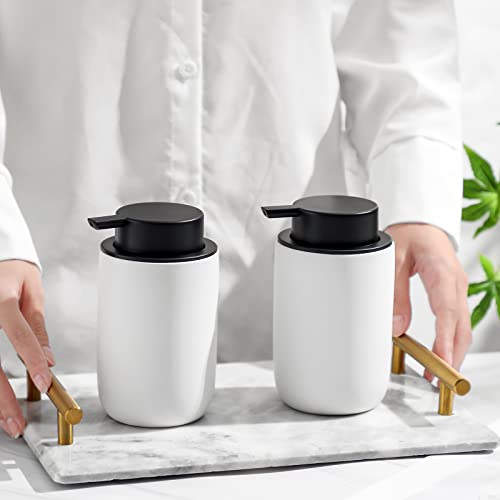Image of Hand Soap Dispenser for Bathroom Decro, Ceramic Liquid Pump Bottles Refillable Dish Dispenser for Kitchen Farmhouse Colleage Dorm, Matte White