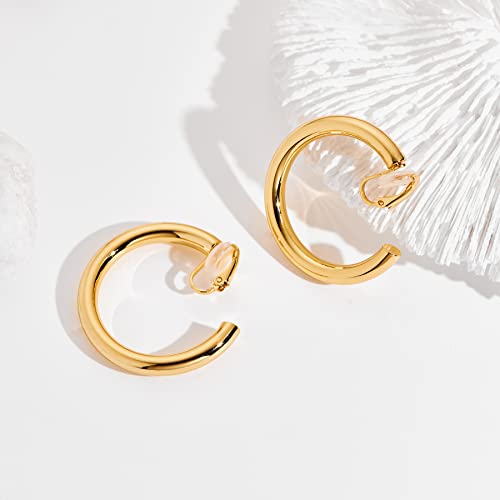 WOWORAMA Gold Clip On Hoop Earrings for Women - Classic Large Chunky Hoops - Non Pierced Minimalistic Clip Earrings2