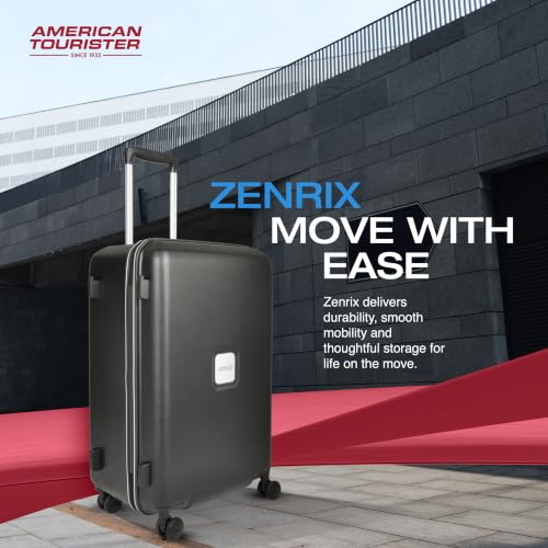 Image of American Tourister Zenrix | Check-in Trolley Bag (67 cm) | 360 8 Wheel Travel Luggage | Hard Case Polycarbonate Suitcase | Recessed TSA Lock | Black & White