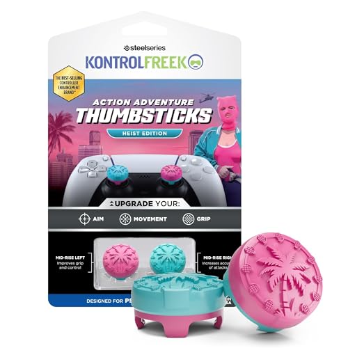 Image of KontrolFreek Performance Thumbsticks - Heist Edition - For Playstation 5 (PS5) and Playstation 4 (PS4) Controller - Blue /Pink