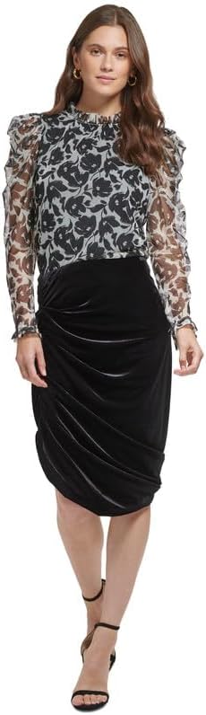 DKNY Women's Ruched Velvet Pencil Skirt (Black, 12)