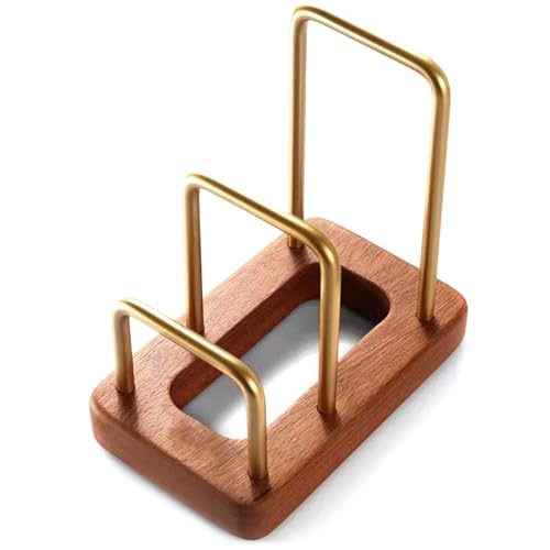 Wooden Cutting Board Holder with Non-Slip Base, Multi-Tier Plate Rack & Pot Lid Storage Organiser for Kitchen Countertop, Space-Saving Stand for Pans, Trays & Utensils