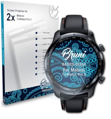 Bruni Screen Protector compatible with Mobvoi TicWatch Pro 3 Protector Film, crystal clear Protective Film (2X)