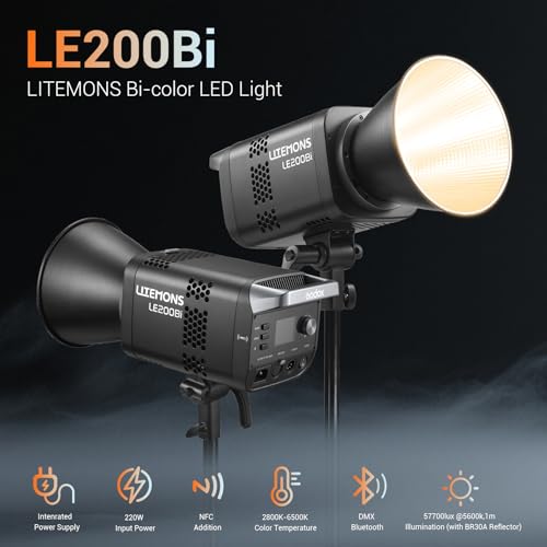 Image of Godox Litemons LE200Bi 220W Bi-Color COB LED Video Light, 57,700Lux@1m, CRI /TLCI 98+, Bowens Mount Continuous Light, APP /DMX Control, Ultra Quiet, 11 FX Effects for Filmmaking, Live Streaming & Studio